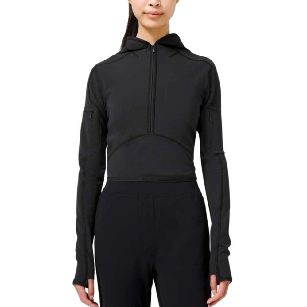 Lululemon Break a Trail 1/2 Zip Cropped Hoodie Jacket in Black Size 6
